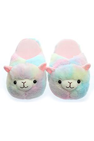Amazon.com: Fuzzy Heel Cover Alpaca Slippers Cute Plush Animal Alpaca Slippers for Women Rainbow : Everything Else