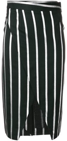 striped wrap-front pencil skirt