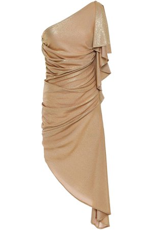 Gold One-shoulder draped metallic jersey dress | Sale up to 70% off | THE OUTNET | JUST CAVALLI | THE OUTNET