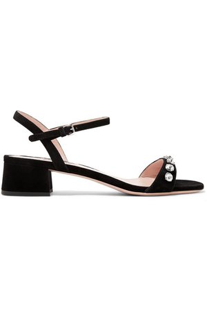 Miu Miu | Crystal-embellished suede sandals | NET-A-PORTER.COM