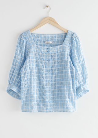 Plaid Puff Sleeve Blouse - Blue Checks - Blouses - & Other Stories