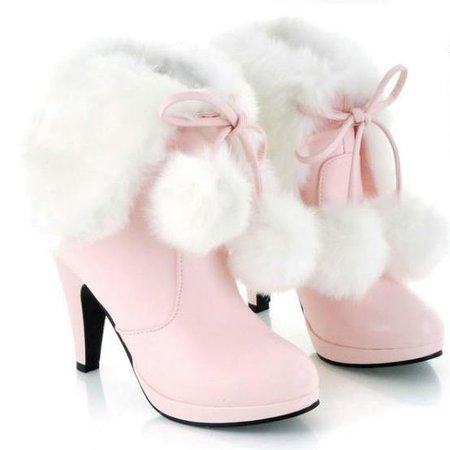 Pink Sweet Fluffy Heel Boots