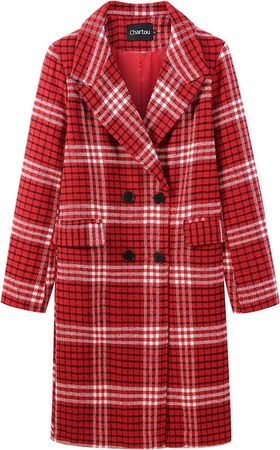Amazon.com: Chartou Women's Winter Oversize Lapel Collar Woolen Plaid Double Breasted Long Peacoat Jacket (Small, Red) : Clothing, Shoes & Jewelry