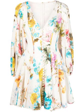 Floral print linen mini dress by Zimmermann | Tessabit