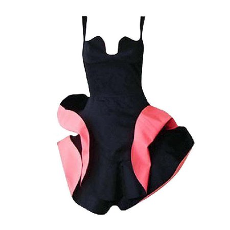 Thierry Mugler Rare Black w/ Coral Inserts Petal Dress For Sale at 1stDibs