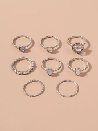 8pcs Gemstone Decor Ring | SHEIN USA