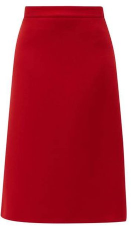 Wool Gabardine Midi Skirt - Womens - Red