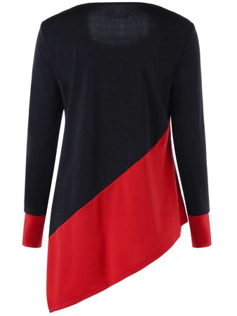Wholesale Long Sleeve Color Block Asymmetric Top M Red With Black Online. Cheap Color Block Skirt And Color Block Jumpsuit on Rosewholesale.com