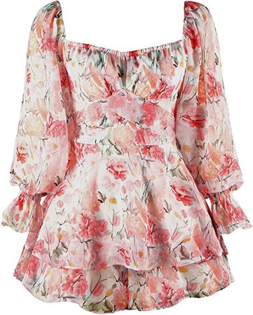 Amazon.com: Womens Spring Summer Deep Scoop Neck Ruffle Long Sleeve Floral Print Mini Dress(D-FLOWER,S) : Clothing, Shoes & Jewelry