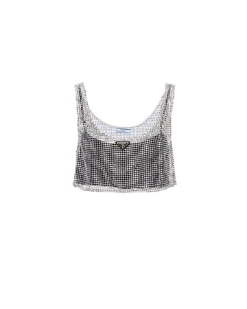 Crystal Rhinestone embroidered mesh top | Prada
