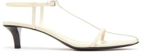 T Strap Point Toe Leather Sandals - Womens - White