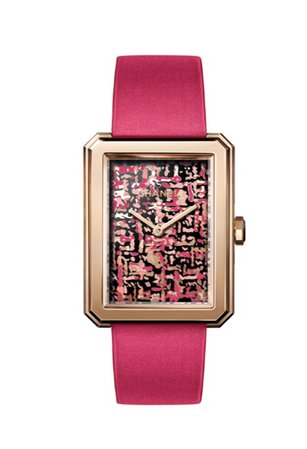 pink tweed Chanel watch