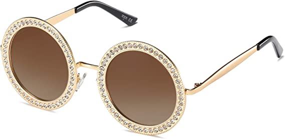 Amazon.com: SOJOS Shining Oversized Round Rhinestone Sunglasses Festival Gem Sunnies SJ1095 with Gold Frame/Gradient Brown Lens with Crystal Diamonds : Clothing, Shoes & Jewelry