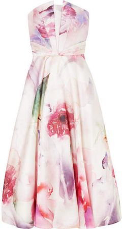 Strapless Floral-print Mikado Piqué Gown - Blush