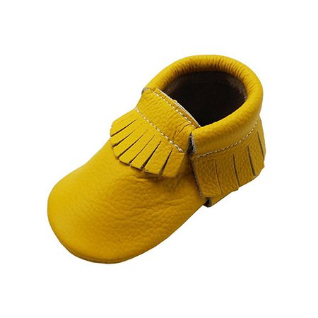 Amazon.com | YIHAKIDS Baby Tassel Shoes Soft Leather Sole Infant Kids Crib Toddler First Walkers Moccasins Yellow(size 6.5, 12-18 months/5.3in) | Slippers