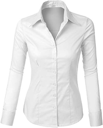 Amazon.com: LE3NO Womens Tailored Long Sleeve Button Down Shirt with Stretch: Clothing