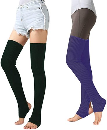 Amazon.com: 2 Pairs Women Winter Over Knee High Footless Socks Knitted Stirrup Leg Warmers for Yoga Ballet Dance (A-2 Pairs(black+white), one size fits most): Clothing