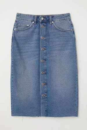 Knee-length Denim Skirt - Blue