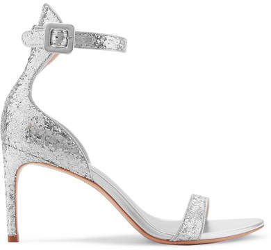 Nicole Glittered Leather Sandals - Silver
