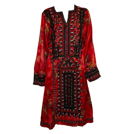 Vintage Silk Afghani Silk Dress For Sale at 1stDibs
