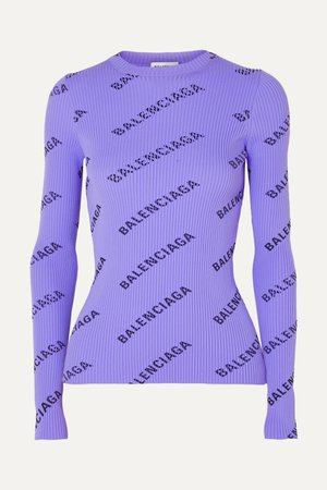 Lilac Printed ribbed-knit sweater | Balenciaga | NET-A-PORTER