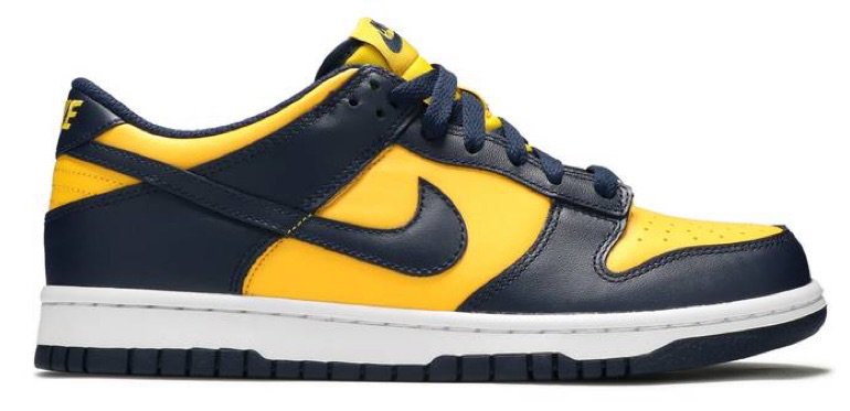 Navy blue and yellow Nike dunk lows