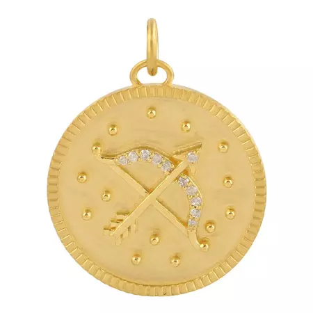 Zodiac Pisces Medallion Charm 14K Yellow Gold Pendant Necklace For Sale at 1stDibs
