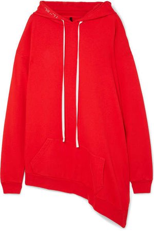 Unravel Project - Asymmetric Cotton-terry Hoodie - Red