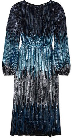 RIXO London - Coco Ombré Sequined Tulle Midi Dress - Blue