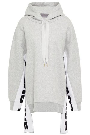 Light gray Asymmetric intarsia-paneled mélange cotton-blend hoodie | Sale up to 70% off | THE OUTNET | STELLA McCARTNEY | THE OUTNET