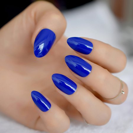 24pcs-Shiny-Pure-Candy-Nail-Tip-Sapphire-Blue-Almond-Design-Kit-Medium-Fake-False-Nails-Easy.jpg (1000×1000)
