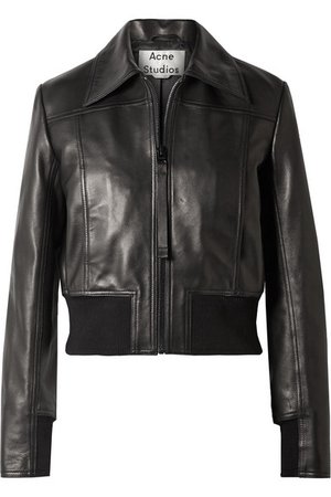 Acne Studios | Loranne ribbed knit-trimmed leather jacket | NET-A-PORTER.COM