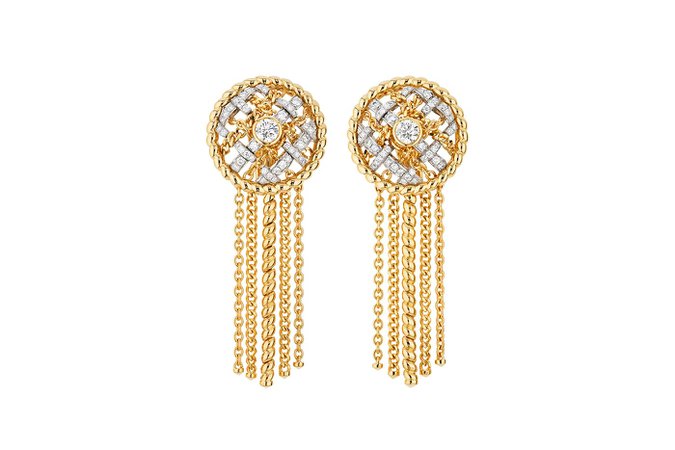 Chanel, Tweed cordage yellow gold earrings