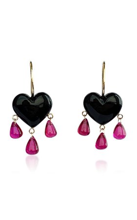 Bleeding Heart 14k Gold, Onyx And Ruby Earrings By Rachel Quinn | Moda Operandi