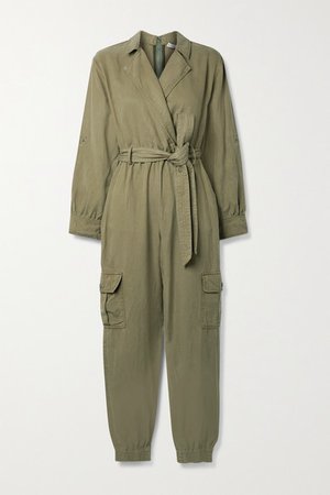Alice Olivia - Bessie Tencel Lyocell, Linen And Cotton-blend Twill Jumpsuit - Army green