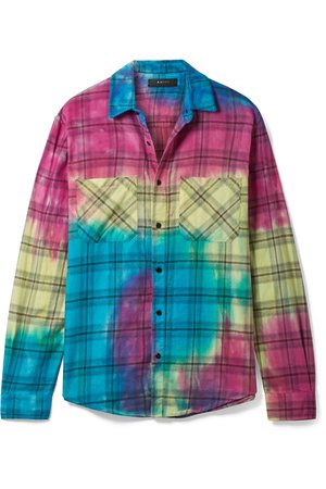 AMIRI | Tie-dyed plaid cotton-flannel shirt | NET-A-PORTER.COM