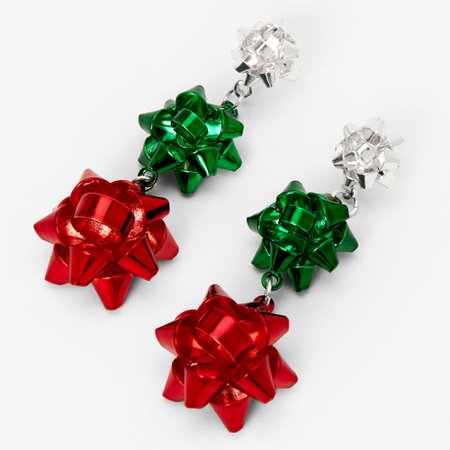 Christmas Silver 2'' Bow Drop Earrings | Claire's US