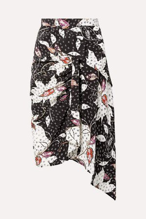 Roly Draped Printed Silk-blend Skirt - Black