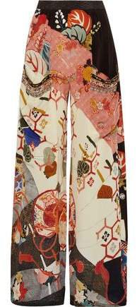 Kissing The Sun Crystal-embellished Printed Silk Crepe De Chine Wide-leg Pants