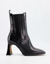 ASOS DESIGN Embrace leather high-heeled square toe boots in black | ASOS