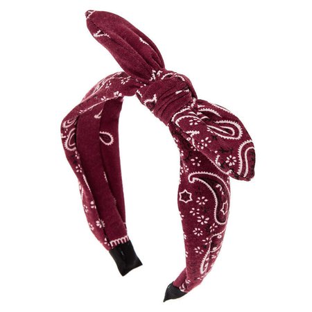 Burgundy Paisley Print Knotted Bow Headband | Claire's US