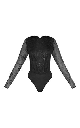 Black Backless Long Sleeve Glitter Bodysuit | PrettyLittleThing USA