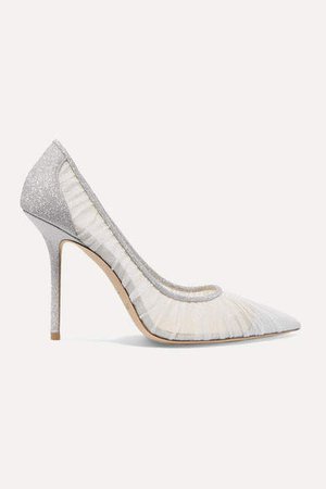 Love 100 Glittered Tulle And Canvas Pumps - Ivory