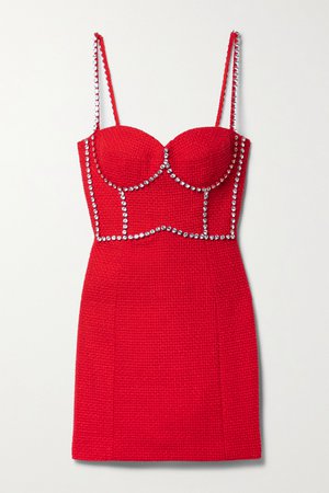 Red Crystal-embellished wool-blend tweed mini dress | AREA | NET-A-PORTER