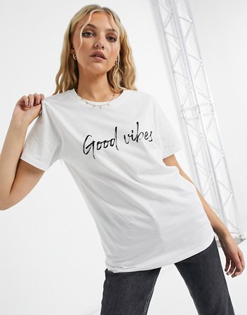 ASOS DESIGN t-shirt with good vibes motif in white | ASOS