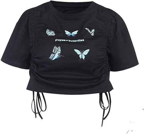 Women's Chic Printed T-Shirt Harajuku Kawaii Short Sleeve Crop Top (Black 11, S, s) at Amazon Women’s Clothing store