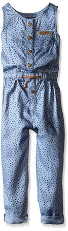 Amazon.com: Calvin Klein Little Girls' Printed Denim Jumpsuit, Blue, 4: Clothing