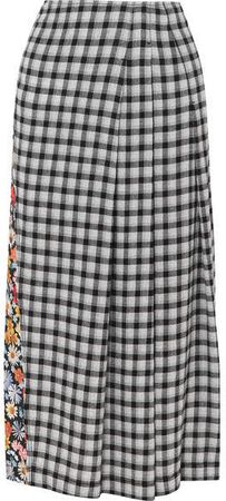 Decon Paneled Floral-print Crepe And Checked Flannel Midi Skirt - Black