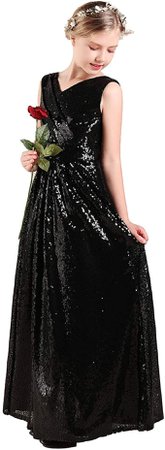 Amazon.com: Long Junior Bridesmaid Dress, Sequin Flower Girl Dress Formal Wedding Party Pageant Maxi Dress Dance Ball Gown: Clothing, Shoes & Jewelry