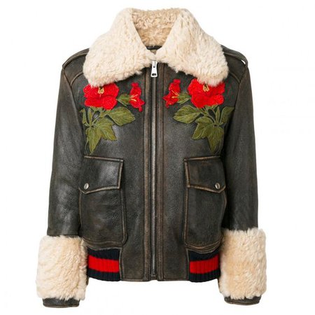 Gucci Embroidered Shearling Lined Bomber Jacket,